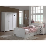 paris prix Pack - Lit Enfant Chevet Tiroir & Armoire "Amori" Blanc