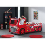 Paris Prix Pack - Lit Enfant & Matelas "Camion De Pompier" 90x200cm Rouge
