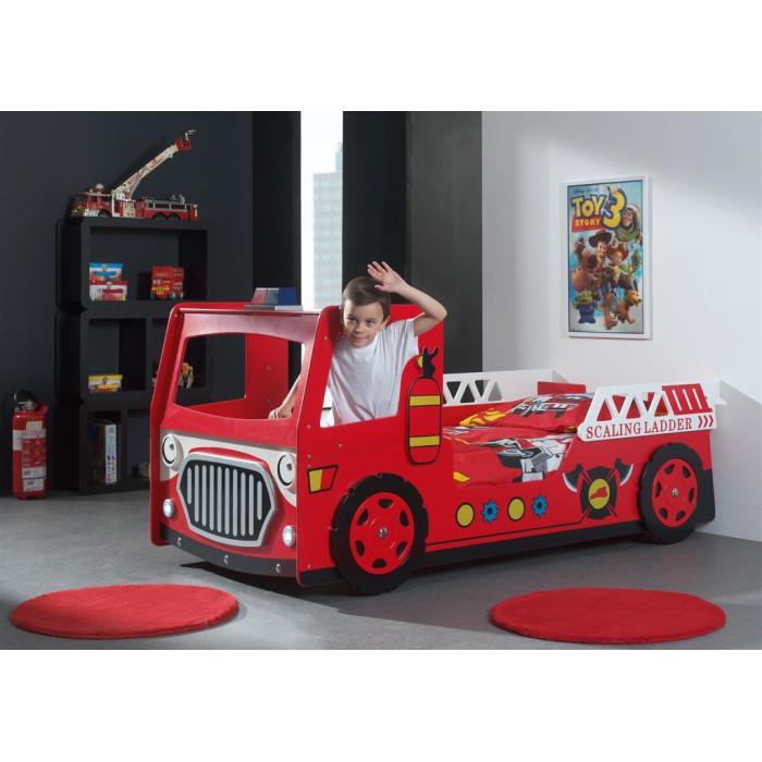 Paris Prix Pack - Lit Enfant & Matelas "Camion De Pompier" 90x200cm Rouge