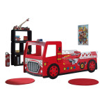 paris prix Pack - Lit Enfant & Matelas "Camion de Pompier" 90x200cm Rouge