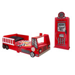 Paris Prix Pack - Lit Enfant "Pompier" & Armoire 1 Porte "Pompe à Essence" Rouge