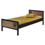 Paris Prix Pack - Lit Enfant Sommier & Chevet "Alex" 90x200cm Marron & Noir