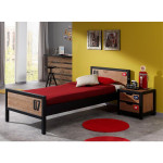 paris prix Pack - Lit Enfant Sommier & Chevet "Alex" 90x200cm Marron & Noir