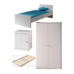 paris prix Pack - Lit Enfant Sommier Chevet & Armoire "Robin" 90x200cm Blanc
