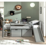 Paris Prix Pack - Lit Enfant Surélevé 2 Tiroirs & Étagère "Pino" Gris