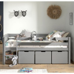 Paris Prix Pack - Lit Enfant Surélevé 3 Tiroirs & Étagère "Pino" Gris