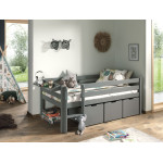 Paris Prix Pack - Lit Enfant Surélevé 3 Tiroirs & Étagère "Pino" Gris