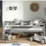 Paris Prix Pack - Lit Enfant Surélevé & Etagère "Pino" Gris