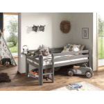 Paris Prix Pack - Lit Enfant Surélevé & Etagère "Pino" Gris