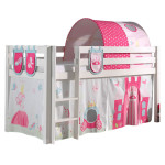 paris prix Pack - Lit Enfant Surélevé Tente 3 Pochettes & Tunnel "Pino Princesse" Blanc