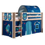 paris prix Pack - Lit Enfant Surélevé Tente 3 Pochettes & Tunnel "Pino Astronaute II" Naturel