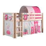 paris prix Pack - Lit Enfant Surélevé Tente 3 Pochettes & Tunnel "Pino Princesse" Naturel