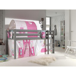 Paris Prix Pack - Lit Enfant Surélevé Tente 3 Pochettes & Tunnel "Pino Princesse" Gris