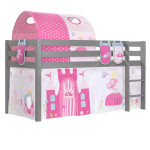 paris prix Pack - Lit Enfant Surélevé Tente 3 Pochettes & Tunnel "Pino Princesse" Gris