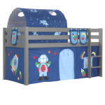 paris prix Pack - Lit Enfant Surélevé Tente 3 Pochettes & Tunnel "Pino Astronaute II" Gris
