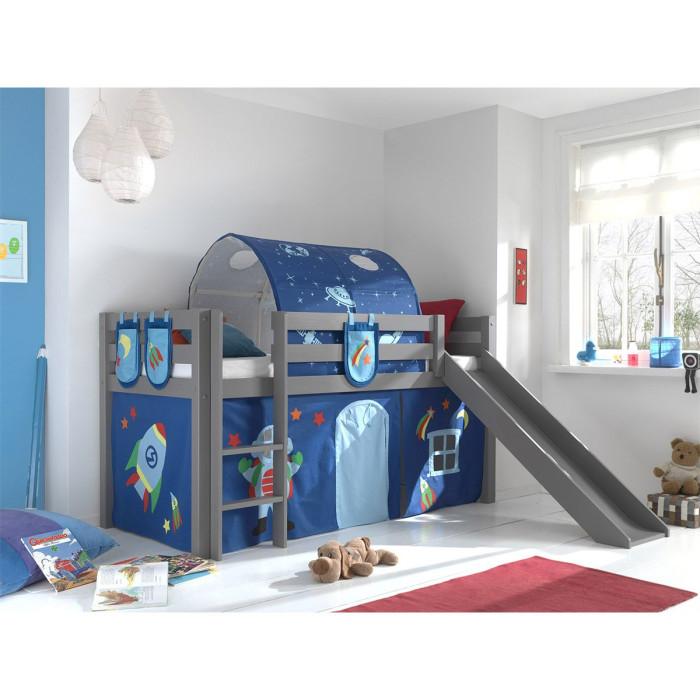 Paris Prix Pack - Lit Enfant Tente 3 Pochettes & Tunnel "Pino Astronaute II" Gris