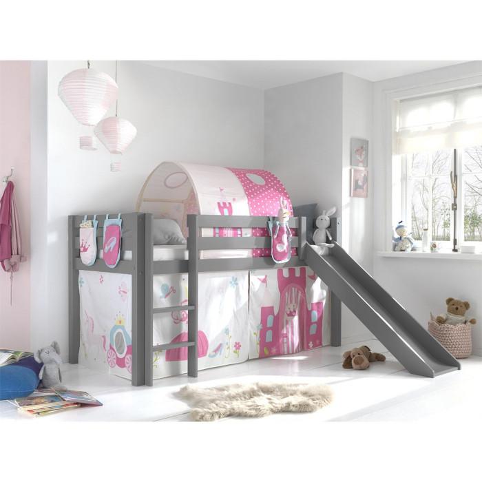 Paris Prix Pack - Lit Enfant Tente 3 Pochettes & Tunnel "Pino Princesse" Gris