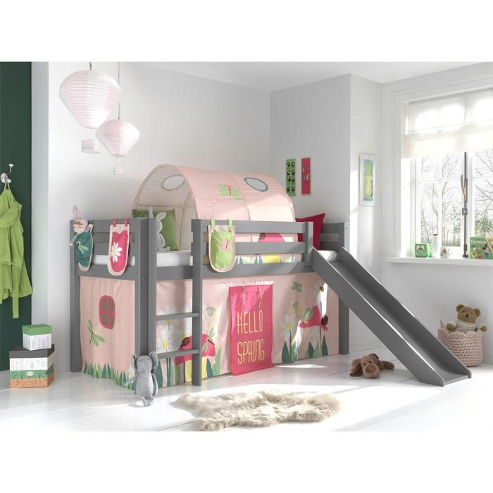Paris Prix Pack - Lit Enfant Tente 3 Pochettes & Tunnel "Pino Spring" Gris