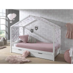 paris prix Pack - Lit Enfant Tiroir & Voile "Dallas II" 90x200cm Blanc