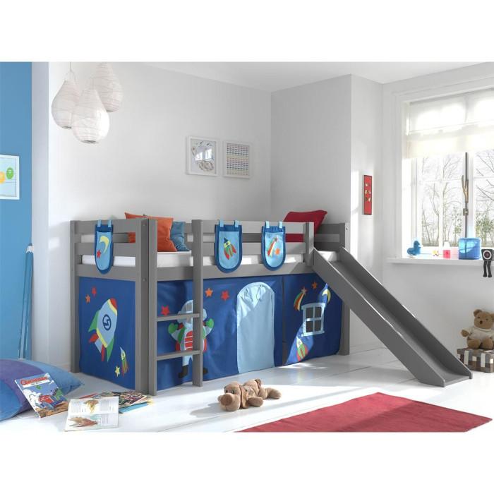Paris Prix Pack - Lit Enfant Toboggan Tente & 3 Pochettes "Pino Astronaute II" Gris