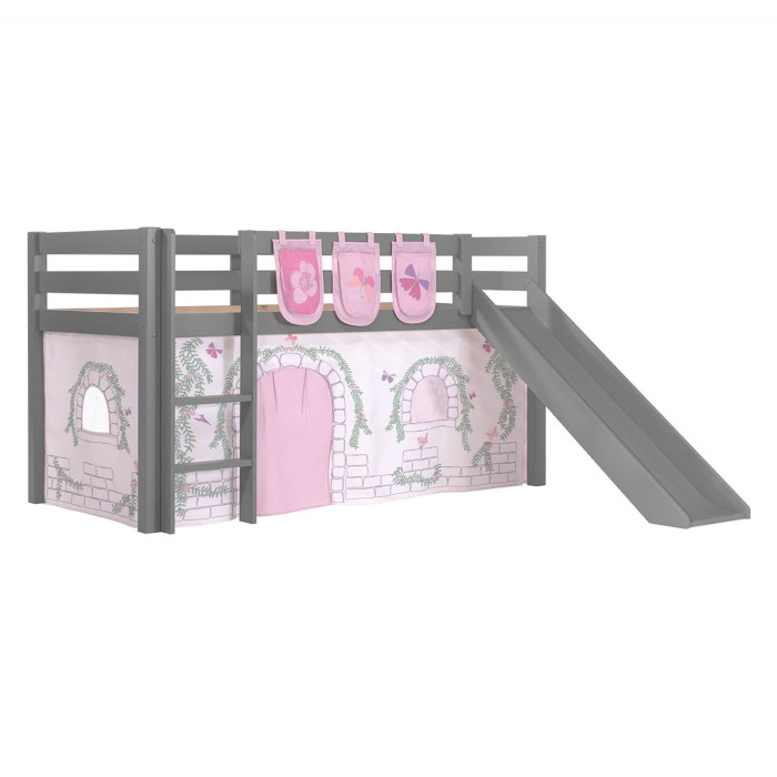 Paris Prix Pack - Lit Enfant Toboggan Tente & 3 Pochettes "Pino Birdy" Gris