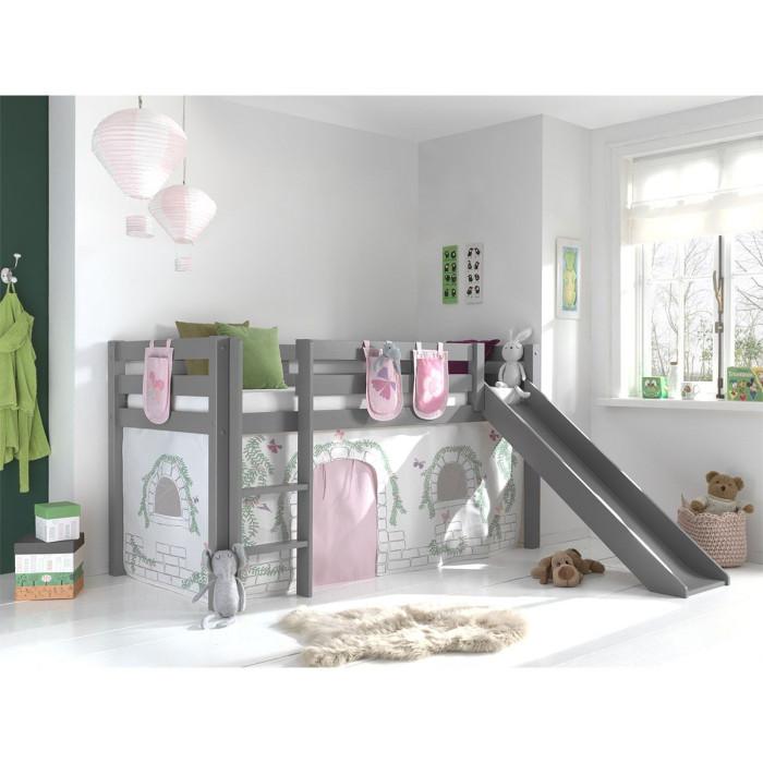 Paris Prix Pack - Lit Enfant Toboggan Tente & 3 Pochettes "Pino Birdy" Gris