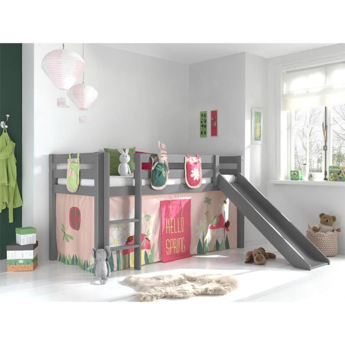 Paris Prix Pack - Lit Enfant Toboggan Tente & 3 Pochettes "Pino Spring" Gris