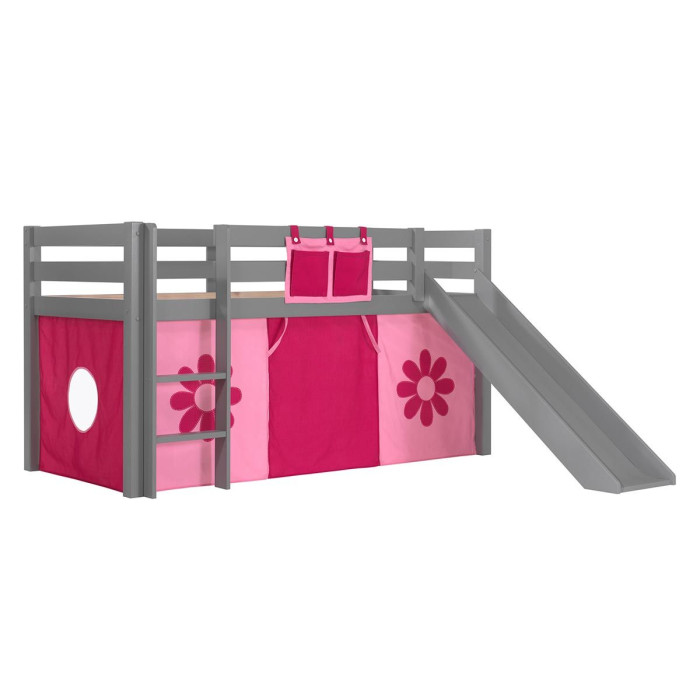 Paris Prix Pack - Lit Enfant Toboggan & Tente "Pino Flower" Gris
