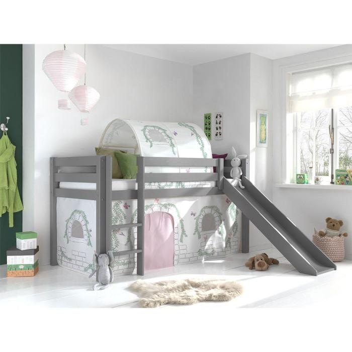 Paris Prix Pack - Lit Enfant Toboggan Tente & Tunnel "Pino Birdy" Gris