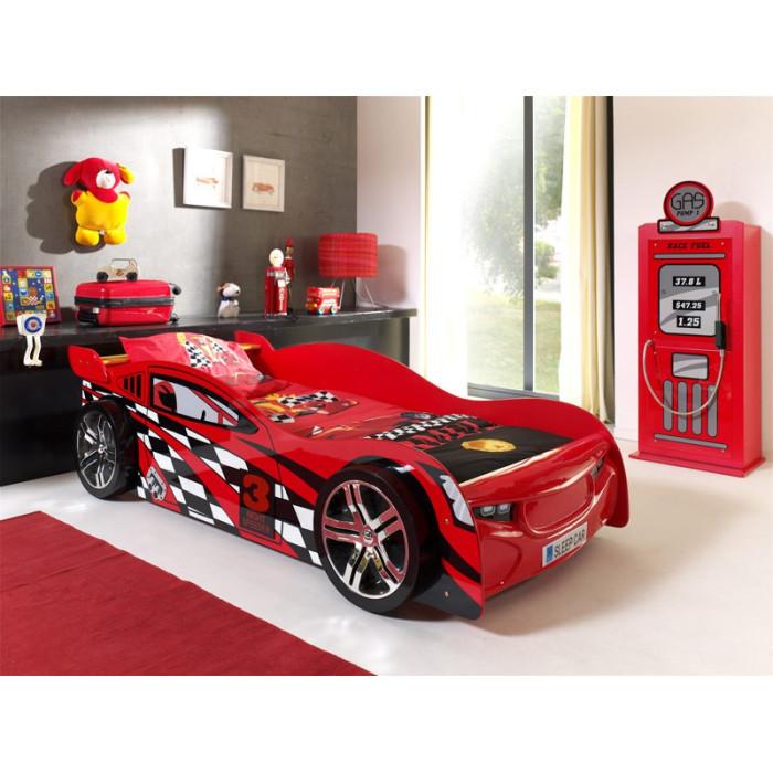 Paris Prix Pack - Lit Enfant Voiture "Night Speeder" & Armoire 1 Porte "Pompe à Essence" Rouge