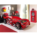 paris prix Pack - Lit Enfant Voiture "Night Speeder" & Armoire 1 Porte "Pompe à Essence" Rouge