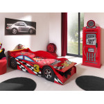 paris prix Pack - Lit Enfant Voiture "Race" & Armoire 1 Porte "Pompe à Essence" Rouge