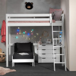Paris Prix Pack - Lit Mezzanine Commode & Fauteuil-Lit "Pino II" Blanc