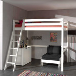 paris prix Pack - Lit Mezzanine Enfant Commode & Fauteuil-Lit "Pino" Blanc