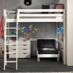 paris prix Pack - Lit Mezzanine Enfant Commode & Fauteuil-Lit "Pino II" Blanc