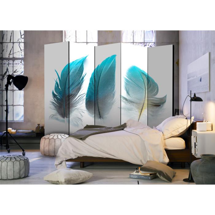 Paris Prix Paravent 5 Volets "Blue Feathers" 172x225cm