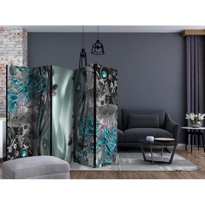 Paris Prix Paravent 5 Volets "Floral Curtain Turquoise" 172x225cm