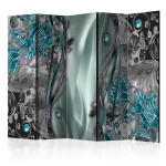paris prix Paravent 5 Volets "Floral Curtain Turquoise" 172x225cm