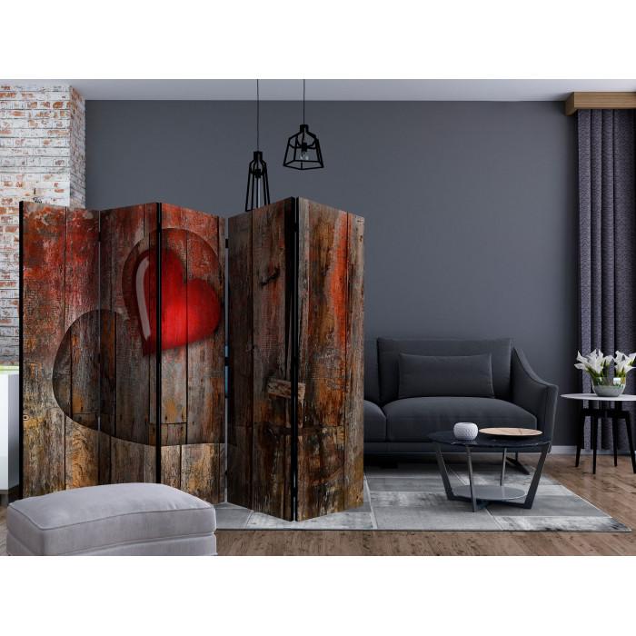 Paris Prix Paravent 5 Volets "Heart On Wooden Background" 172x225cm