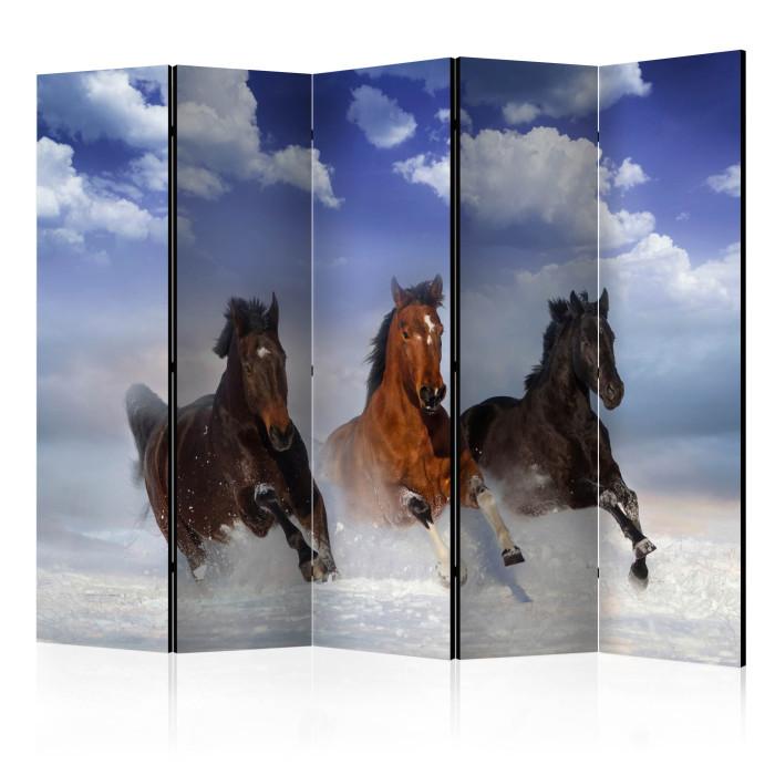Paris Prix Paravent 5 Volets "Horses In The Snow" 172x225cm
