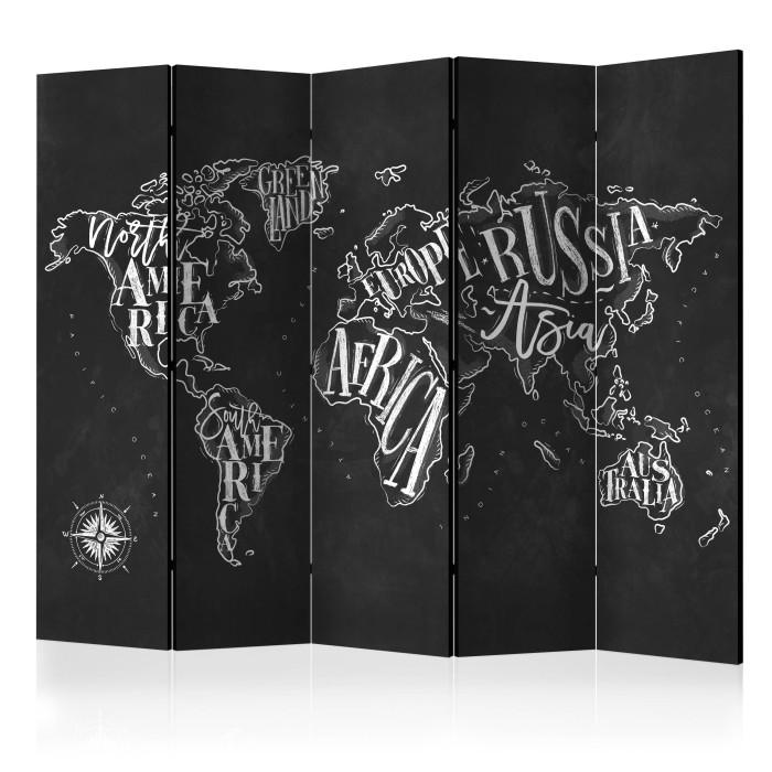 Paris Prix Paravent 5 Volets "Retro Continents Black" 172x225cm