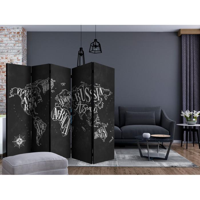 Paris Prix Paravent 5 Volets "Retro Continents Black" 172x225cm