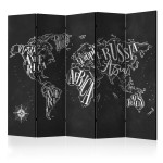 paris prix Paravent 5 Volets "Retro Continents Black" 172x225cm