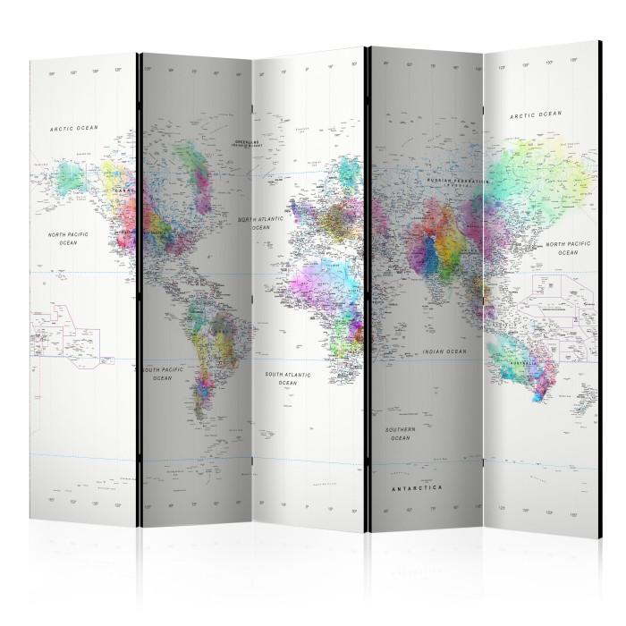 Paris Prix Paravent 5 Volets " White Colorful World Map" 172x225cm