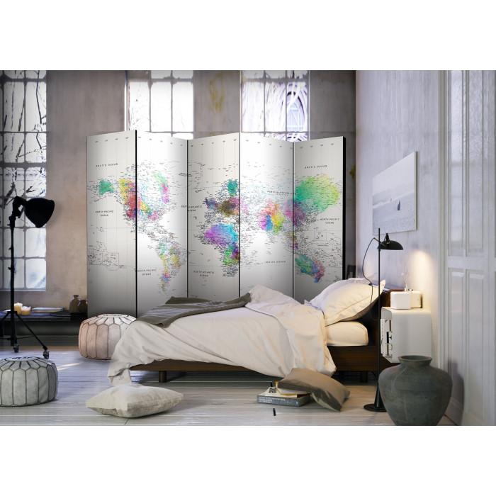 Paris Prix Paravent 5 Volets " White Colorful World Map" 172x225cm