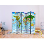Paris Prix Paravent 5 Volets "World Map For Kids" 172x225cm