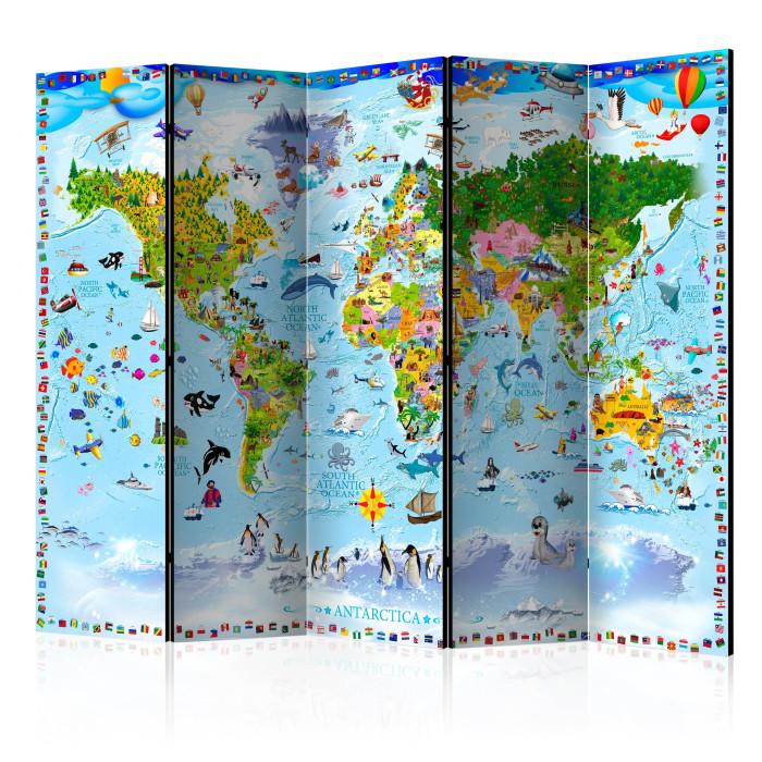 Paris Prix Paravent 5 Volets "World Map For Kids" 172x225cm