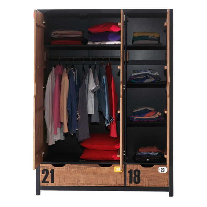 Paris Prix Armoire 3 Portes "Alex" 200cm Marron & Noir