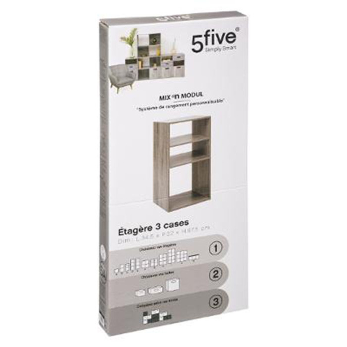 Paris Prix Étagère 3 Cases "Mix N'Modul" 67cm Gris