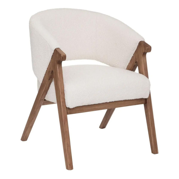 Paris Prix Fauteuil Design "Amza" 82cm Blanc & Naturel